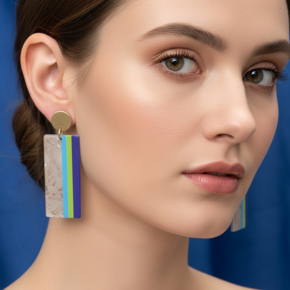 Chic Blue and Gold Geometric Earrings